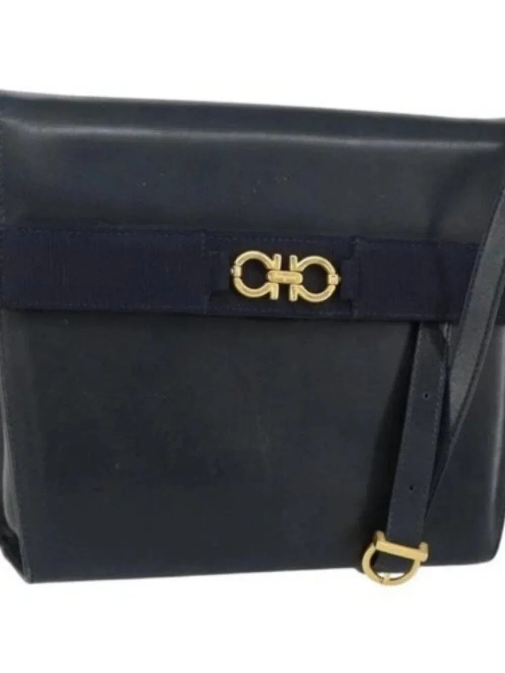 Salvatore Ferragamo Shoulder Bag Leather Black Gold Auth 152686